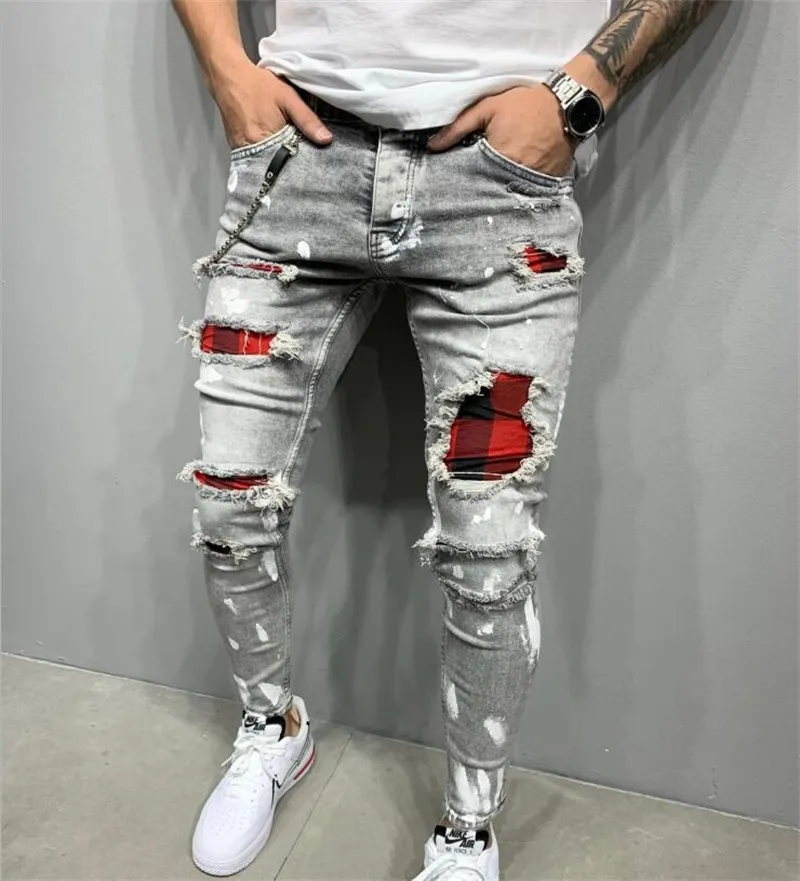 2023 Fashion Men Jeans Streetwear Knee Hole Ripped Stretch Skinny Denim  Pants Autumn Summer Jeans For Men Hip-hop Style Slim Fit | Fruugo KR