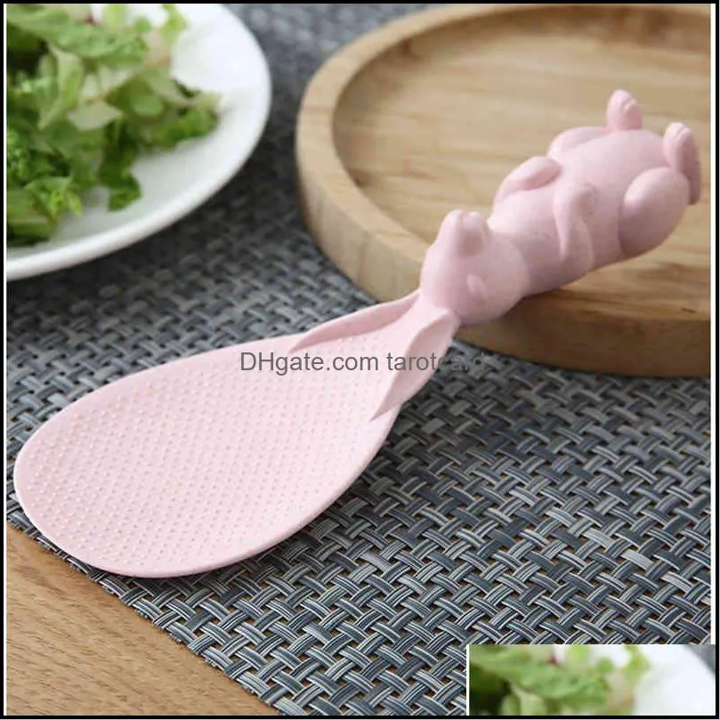Creative Wheat Straw Rice Spoon Cute Bunny Non-stick Three-dimensional Shovel Household Plastic Spoons New Chinese Style Beige Pink
