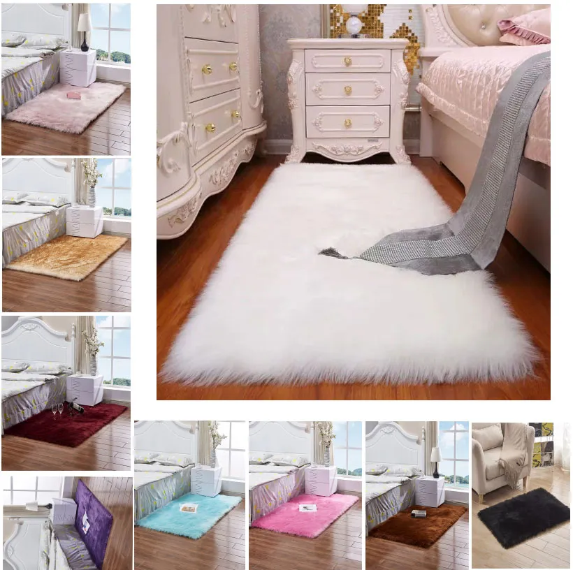 Imitation Wool Carpet Plush Living Room Bedroom Fur Rug Washable Seat Pad Fluffy 40*40cm 50*50cm Soft Rugs HH21-574