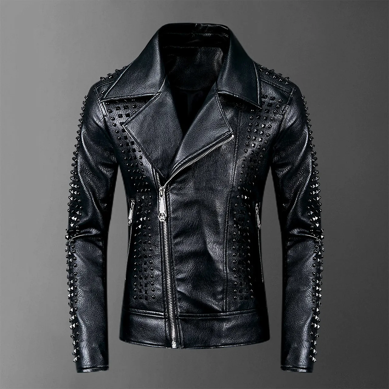 Skull Rhinestone Streetwear Jacket - Premium Black Faux 