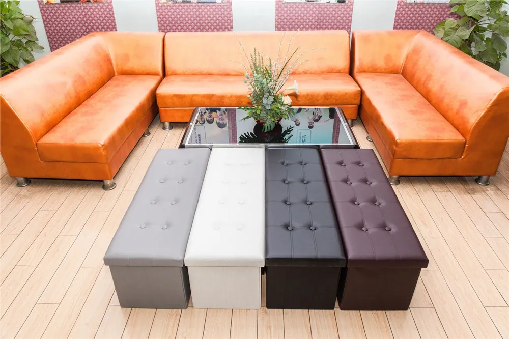 rectangle Waterproof Practical Living Room Furniture PVC leather classic Whosale multi purpose toy storage ottomans and footstool