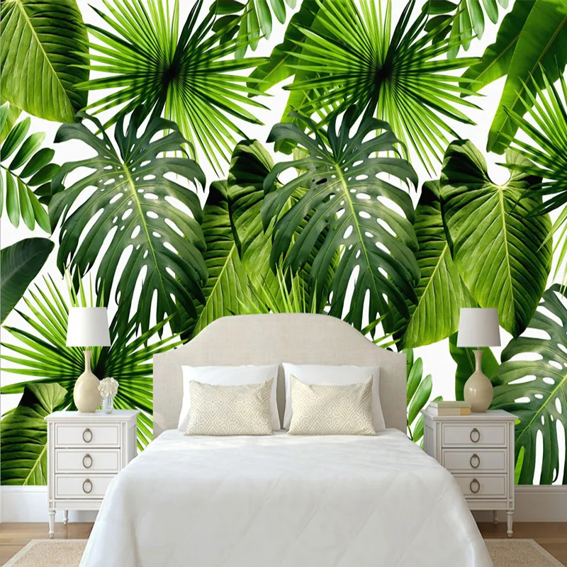 Moderne verse regenwoudplanten bananenbladeren pastorale muurschilderingen woonkamer slaapkamer 3d landschap achtergrond behang home decor 3 d