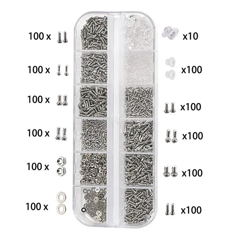 Kit de réparation de lunettes-1100 pièces petites vis et 10 plaquettes nasales avec 6 tournevis pinces à épiler pour lunettes lunettes de soleil Eye Glas234f