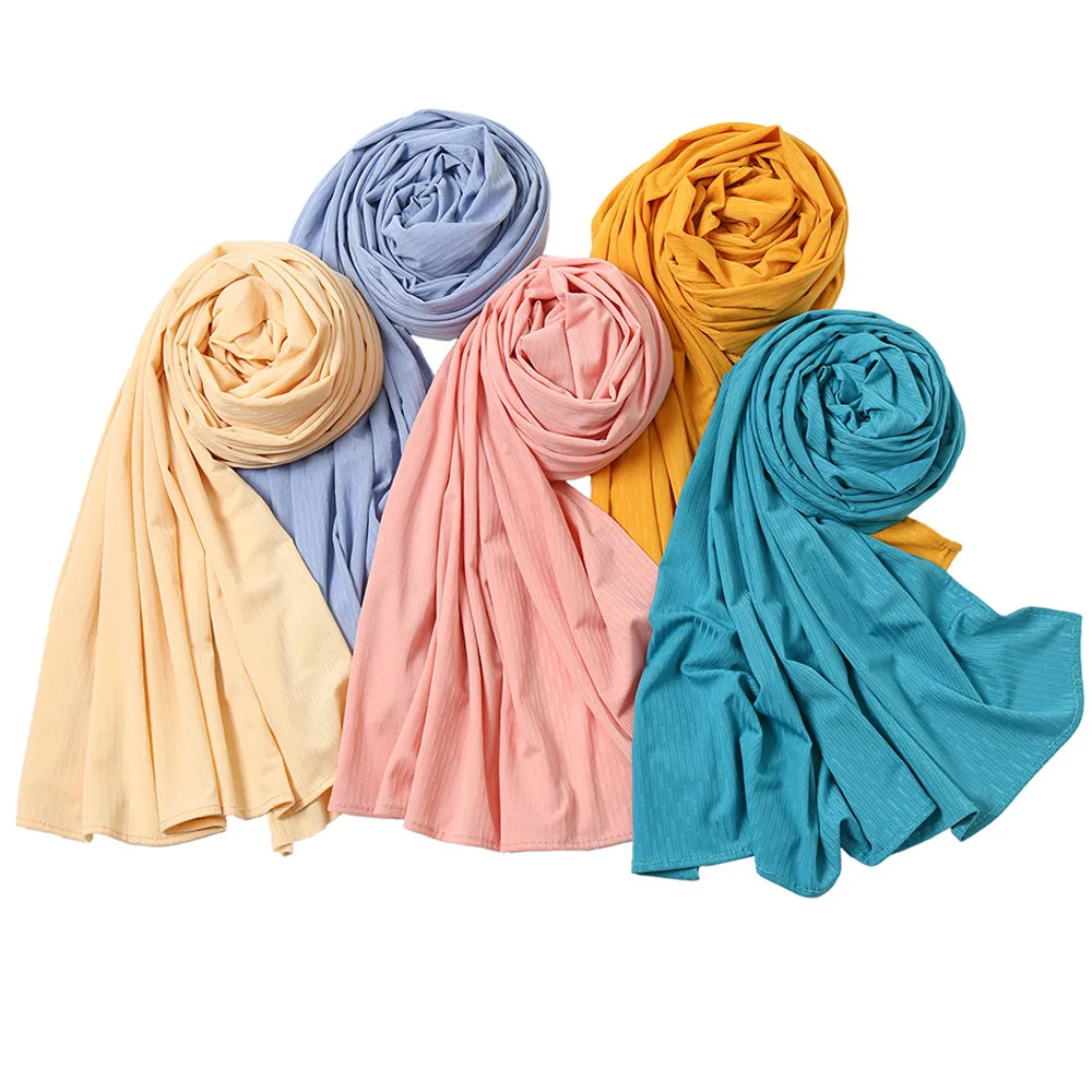 Muslim Women Cotton Long Shawls Hijab Female Wrap Headband Scarves Turban Islamic Soft Autumn Head Scarf Solid Color 175*75cm