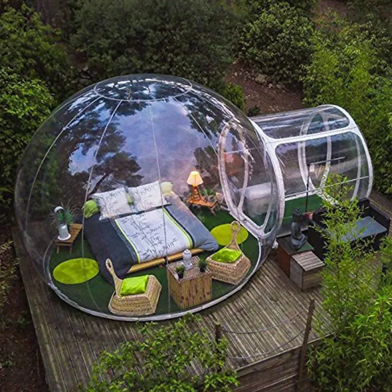 Opblaasbare Bubble Tent Huis Resort Twee Personen Gratis Blower 3M Outdoor Single Tunnel Family Backyard Camping Tenten Transparent