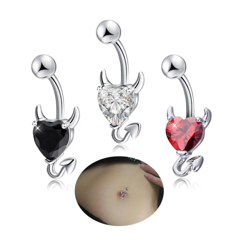 Little Devil Pępek Pierścienie Cyrkon Kształt Kształt Piercing Biżuteria Pępek Brzuch Pierścień Nombril do Seksownych Kobiet Body Piercing