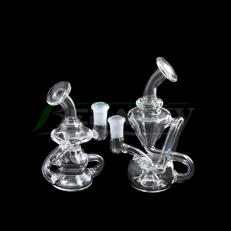 Beracky Clear Recycler Glass Water Bongs 두 가지 스타일 두꺼운 유리 Dab Rigs 물 파이프 비커 봉 Dab 흡연을위한 Heady Oil Rigs