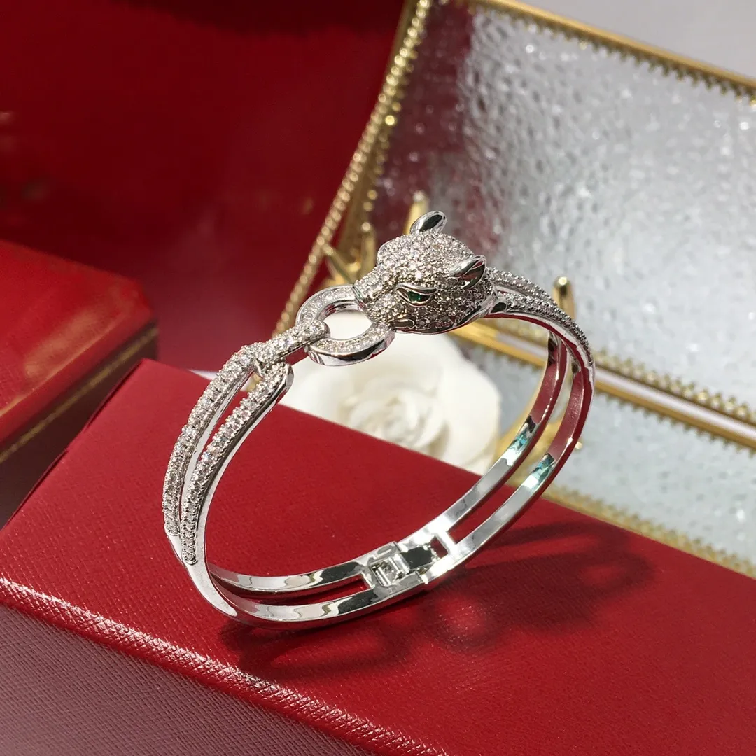 Luxury Panther Bangle: 18K Gold Finish, Diamond Accents, Classic