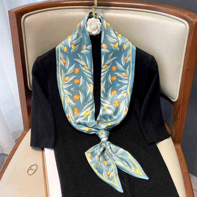 New 2022 Print Silk Scarf Women Neck Long Scarves Office Lady Shawl Bandana Female Luxury Double Hair Band Spring Scarfs Ladies Y220228