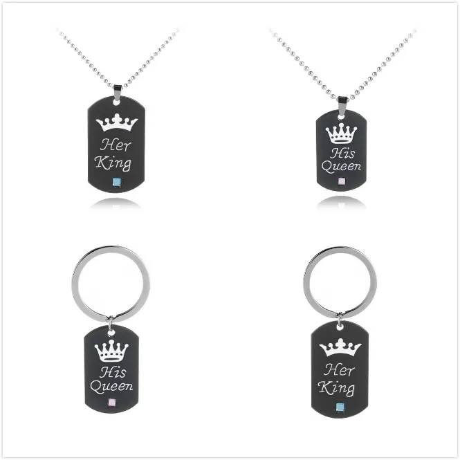 OIDEA His Queen Her King Matching Couples Jewelry Set - Stainless Steel Bracelets & Heart Necklace - View #5