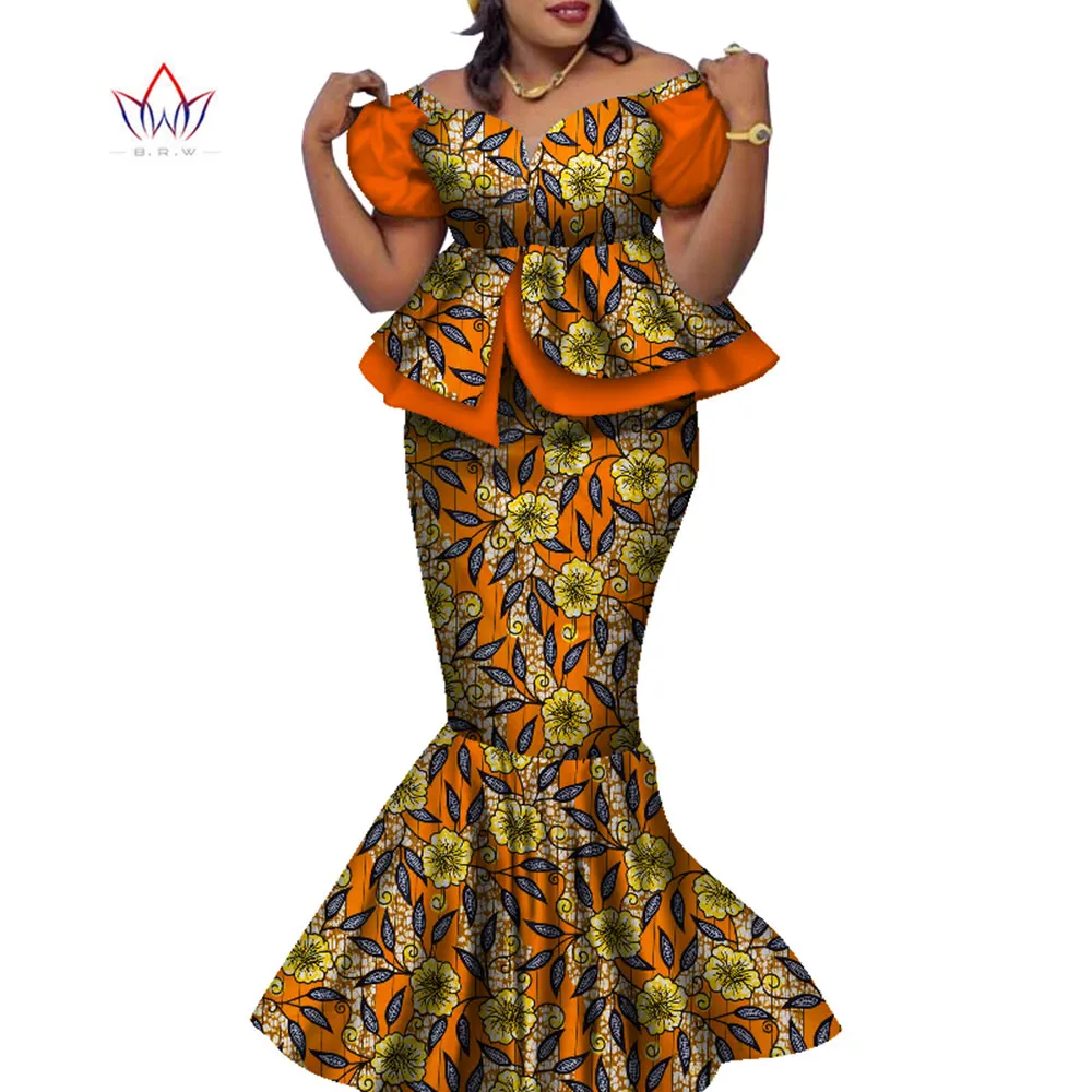 BintaRealwax أفريقيا نمط قطعتين تنورة مجموعة dashiki أنيقة الملابس الكشكشة المحاصيل الأعلى وتنورة النساء مجموعات لحضور حفل زفاف WY9085