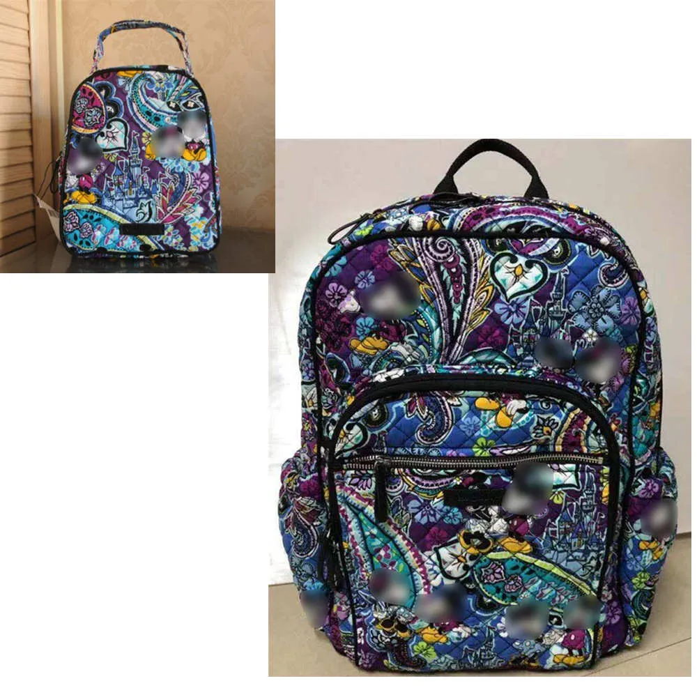 Cartoon Cotton Backpack School Bag Match med Cartoon Lunch Bag2419