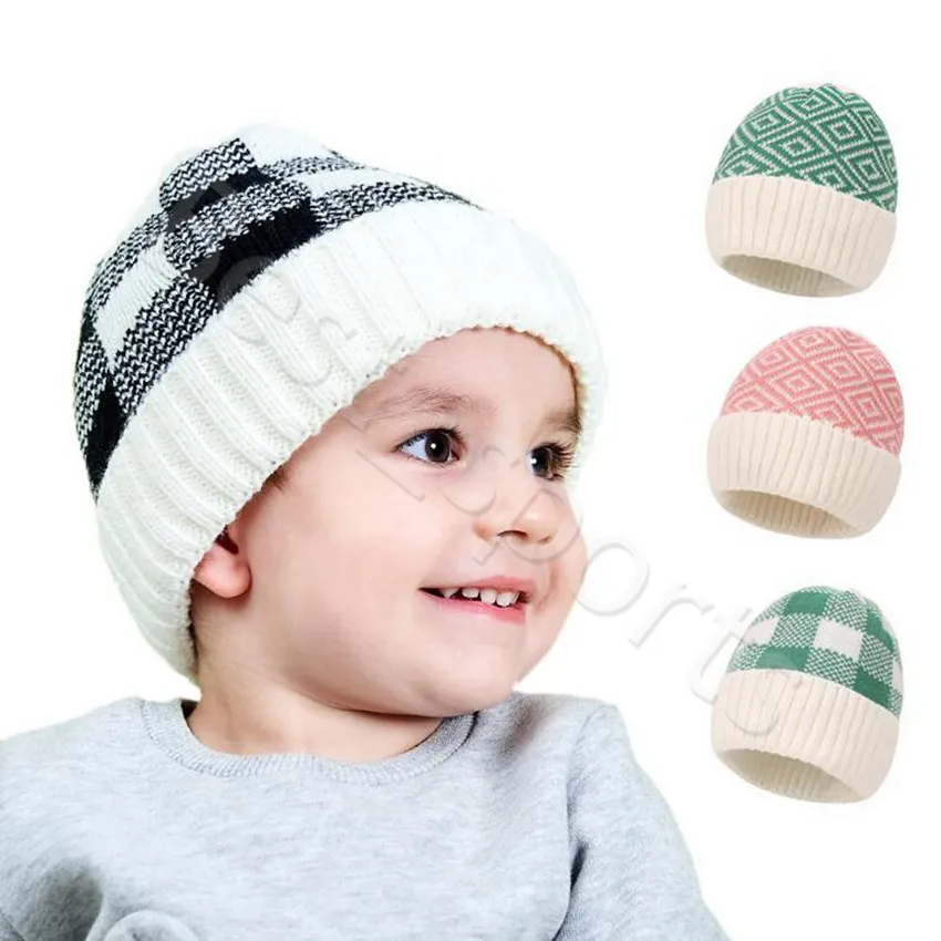 Moda bambino Beanie 8 colori inverno caldo bambini berretti lavorati a maglia sport all'aria aperta cappelli di lana scozzese CYZ2863