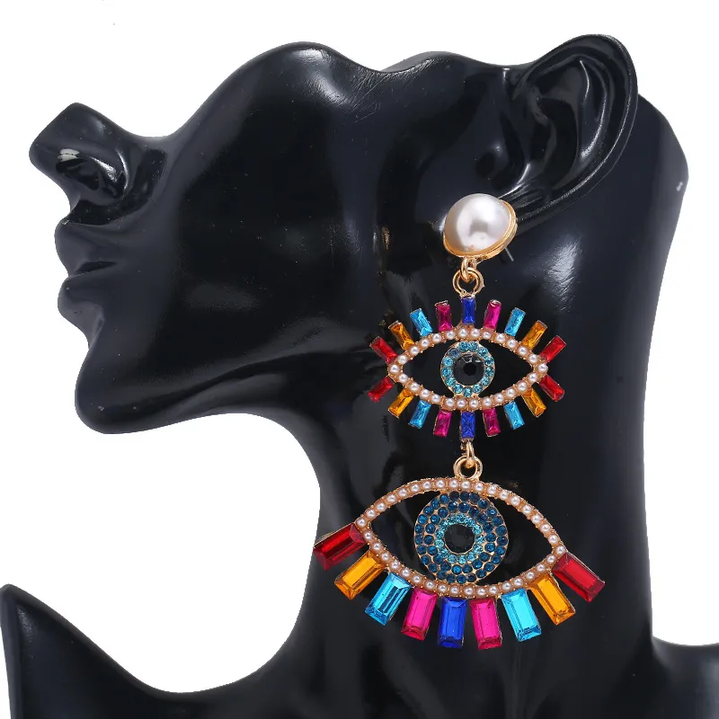 Iced Out Evil Eyes Oorbellen Voor Vrouwen Meisjes Mode Designer Crystal Rhinestone Pearl Verklaring Drop Earring Hangles Bruiloft Sieraden