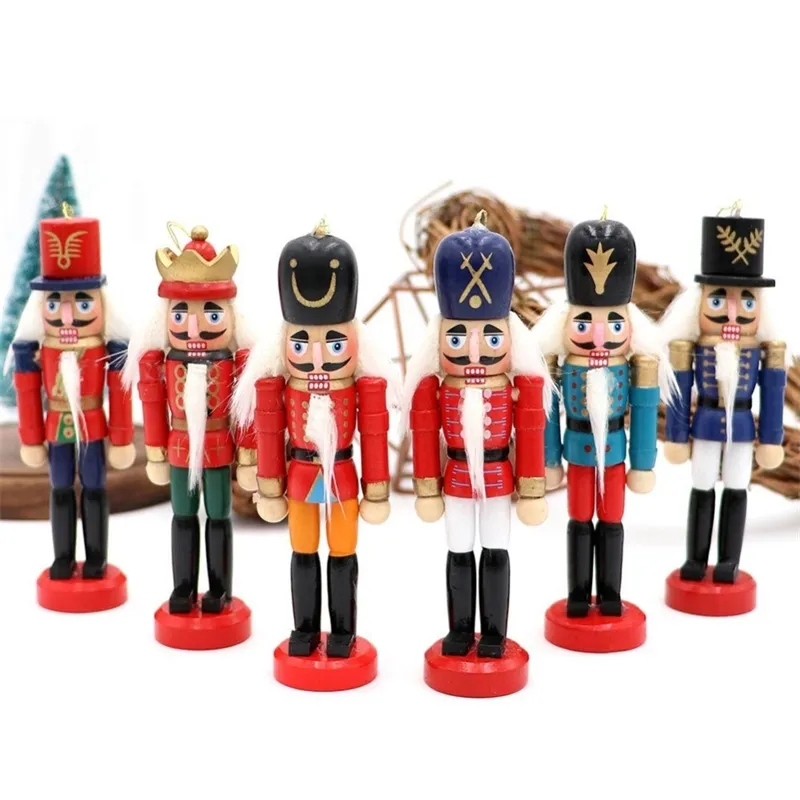 2021 Ornamenti in legno Natale 6pcs Schiaccianoci Figure natalizie in legno 12cm Noci Soldati Bambole Decorazioni per il desktop Regalo di Natale 201127