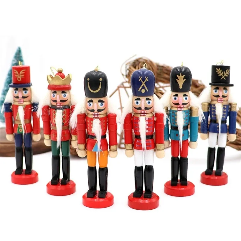 2021 Ornements en bois Noël 6pcs Casse-Noisette Bois Chiffres de Noël 12cm Noix Soldats Poupées Décor de bureau Cadeau de Noël 201127