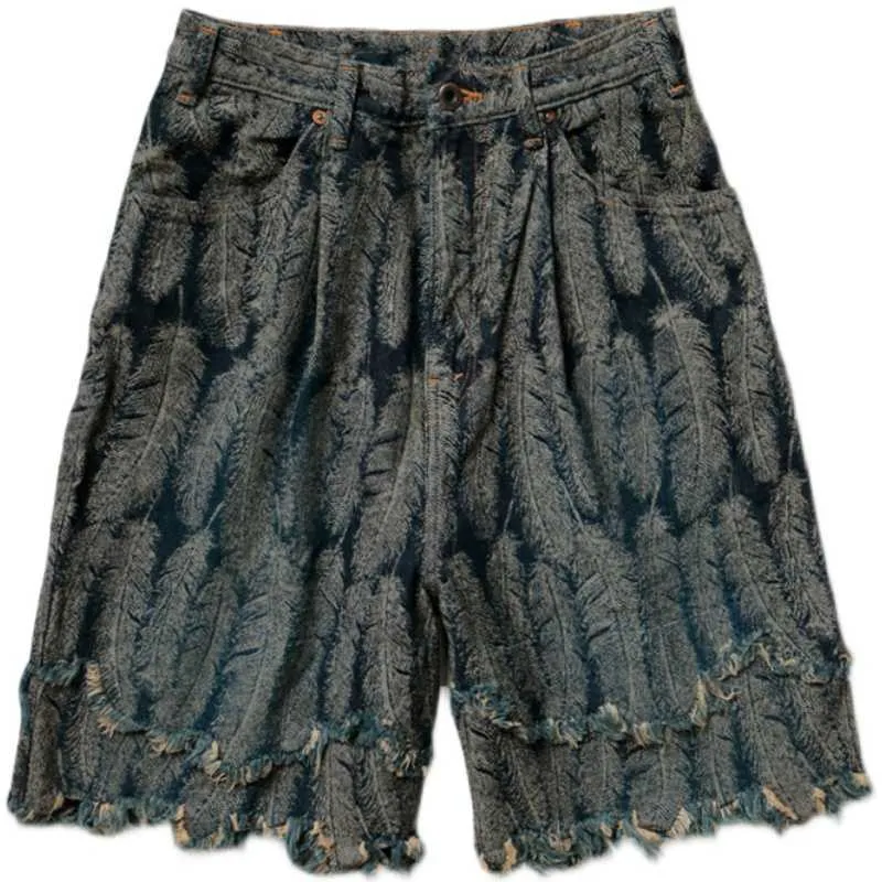 Men's Shorts 21ss Kapital Vintage Hirata Hehong feather tassel denim casual shorts for men and women