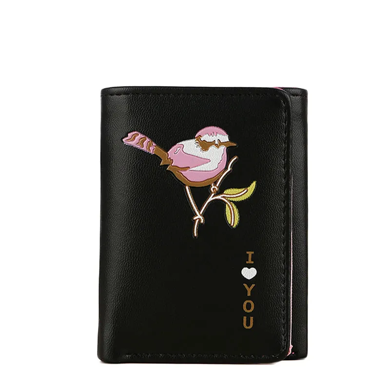 Ladies Small Fresh PU walletLeather wallet Cartoon Print Cute Short Magnetic Buckle Wallet Card Bag Coin Purse