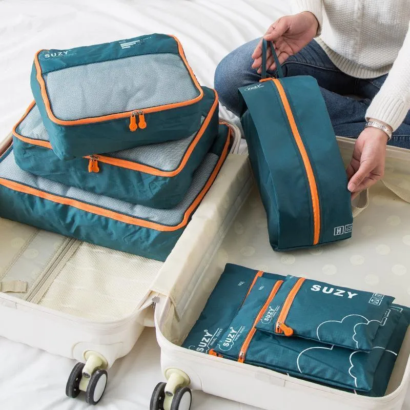 Bolsas de almacenamiento 7 unids/set viaje portátil ropa impermeable zapatos misceláneas organizador clasificado bolsa de aseo cosmético kit de equipaje