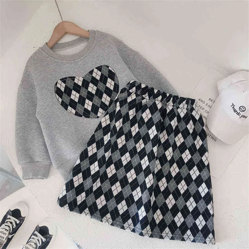 Ubrania dla dzieci Dziewczyny 1 do 8ys Designerski Jesień Zima 2 sztuk Zestaw Odzieżowy Baby Spódnica Outfits Dla Sportswear Garnitur G220310