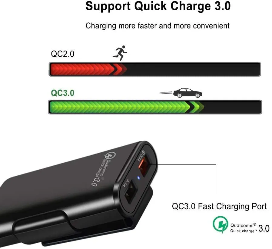 Caricabatteria per auto QC 3.0 Caricabatteria per auto Caricabatterie per accendisigari per auto anteriore / posteriore Caricabatterie per auto con 4 porte USB Caricabatterie per auto