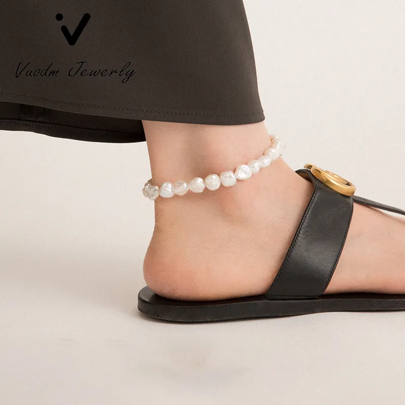 Baroque Pearl Anklet 925 Sterling Siver Peal Anklets Baroque Pearls Pendant Foot Chain Fashion Foot Jewelry