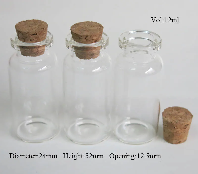 1000 x 15 мл прозрачной стеклянной бутылки с древесной пробкой 15cc Stopper Crimp Heel Storage декоративное ремесло желающее 24 * 52 * 12,5 мм