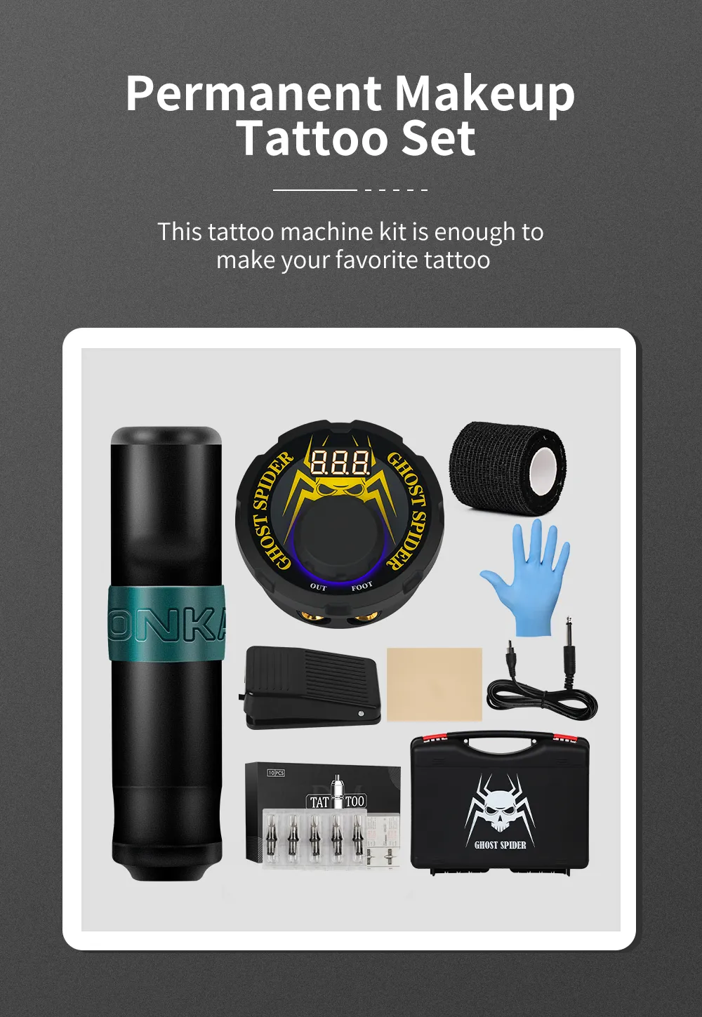 Complete Wireless Rotary Tattoo Kits Amazon With LCD Power Supply, Foot