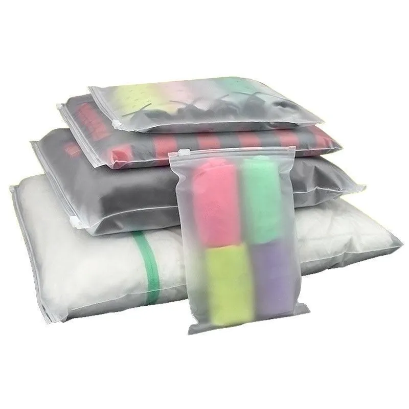 2020 Resealable Clear Frosted Packaging Bags Acid Etch Plastic Zip Bags shirts sock underwear Organizer bag