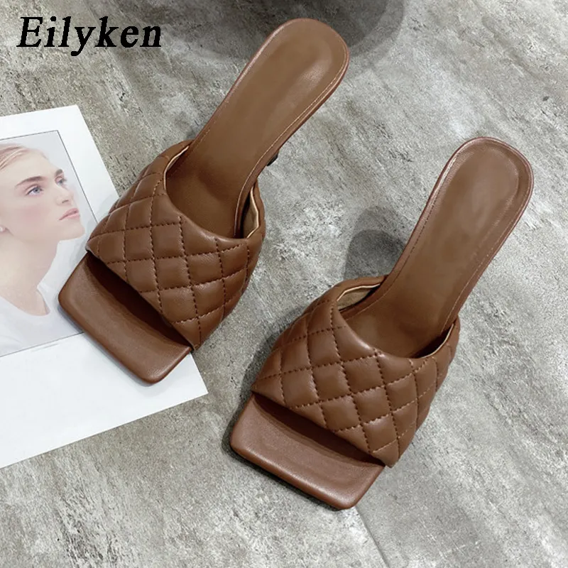 Eilyken en cuir souple Design été femmes mules pantoufles élégante tête carrée talons hauts dames loisirs de plein air diapositives chaussures LJ200903