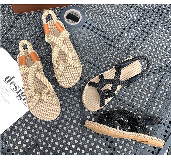 Generisch Pantoufles Pour Femme - Pantoufles D'été Décontractées - Chaussures Plates - Talon Plat - Élégantes - Loisirs - Sandales Romaines Légères - En Maille Légère - Sandales De Plage Confortables