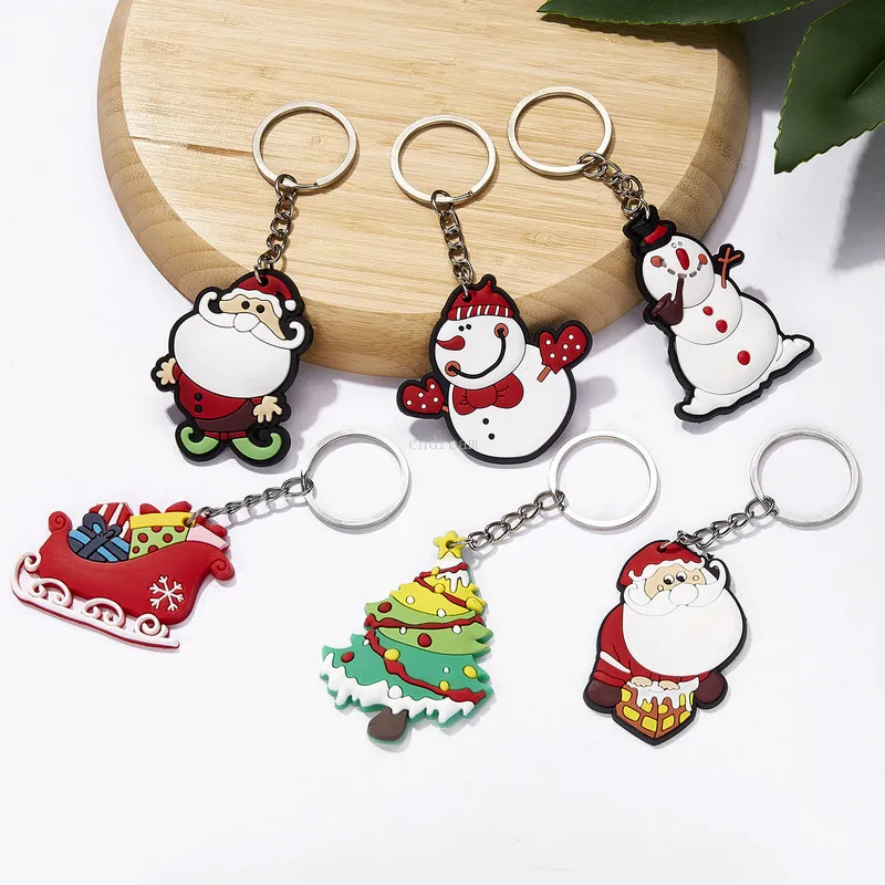Julnyckelring plast Julgran Santa Snowman Key Ring Holder väska hänger modetillbehör