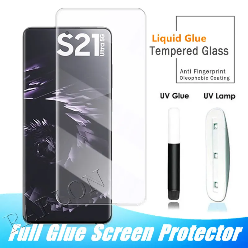 UV Light Liquid Lim 3D Curved Screen Protector Full Cover Hempered Glass för Samsung Galaxy S24 S23 Ultra S22 S21 S20 Plus Obs 20 10 S10 Plus 5G S9 S8