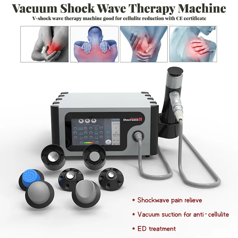Shockwave Therapy med vakuumsugning Slimming Smärta Relief Shock Wave Machine ED-behandling Cellulit Reduktion Sjukgymnastikutrustning