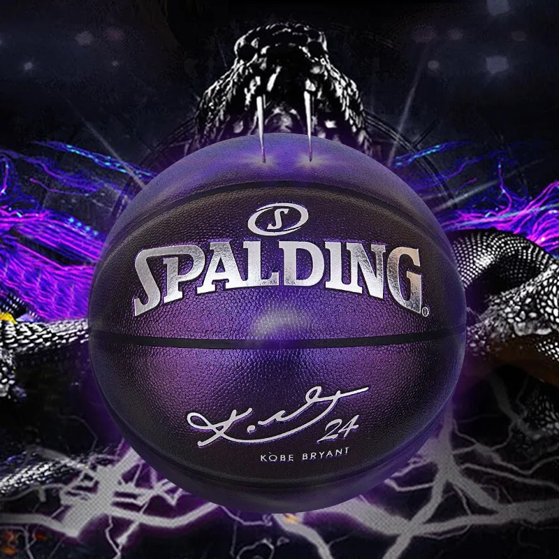 Spalding 24K Black Mamba Ballon de basket-ball édition commémorative Balles Merch PU résistant à l'usure serpentine taille 7 Perle violet