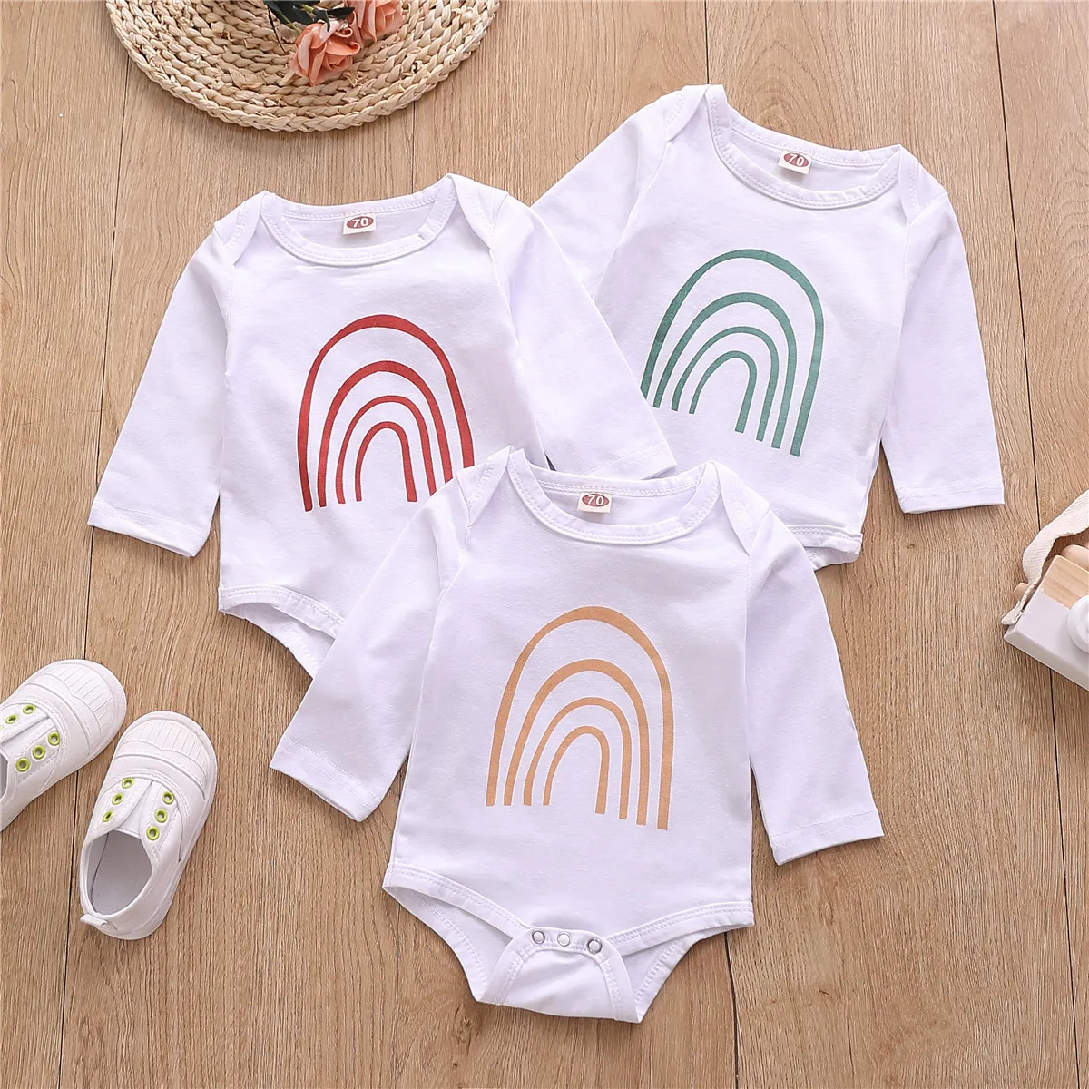 Children Cotton Spring Romper Fashion Kids Rainbow Long Sleeve Jumpsuit Baby Boys Girls Casual Printed Onesie Climb Clothes C6796