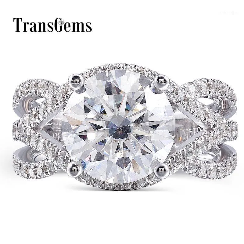 Anneaux de cluster Transgems Center 4ct 10mm F Couleur Moissanite Bague de fiançailles Luxe 14K Or blanc avec accents1