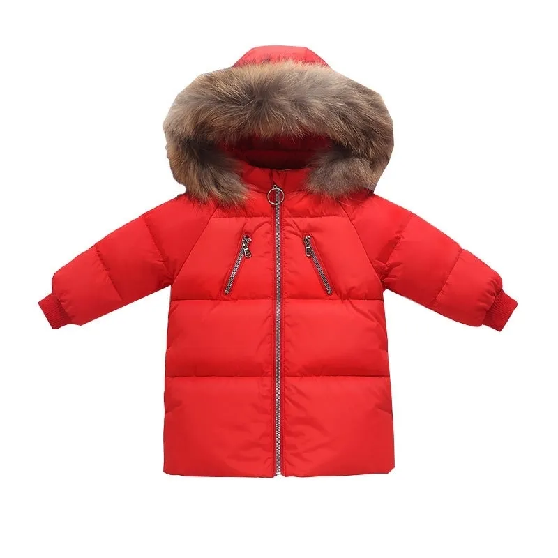 CROAL CHERIE Warm Jacket Girls Boys Winter Raccoon Fur Children