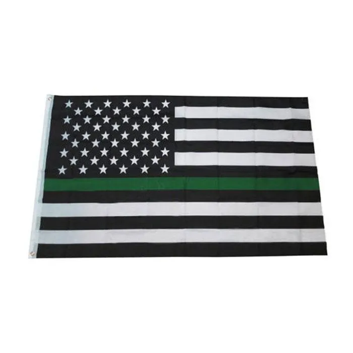 Green Line USA Polis Flaggor 3x5ft Amerikanska Banderoller För Dekorera Present Double Stitching Inomhus eller Outdoor Polyester Advertising Promotion