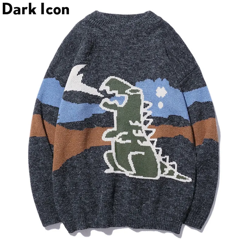 Korean Style Knitted Dinosaur Oversized Sweater Men For Men