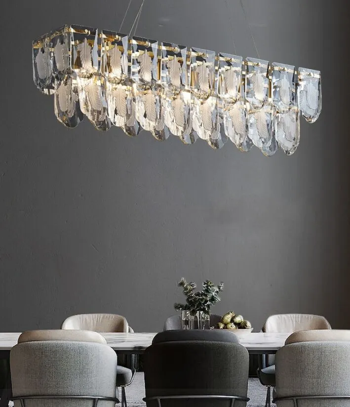 LED Luksusowy Kryształowy Żyrandol Oświetlenie Restauracja Bar Pióro Oprawa Kreatywne Hotel Lobby Prostokątne Nowoczesne Wiszące światła