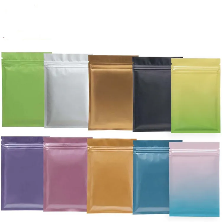 100pcs Aluminum Foil Plastic Packaging Mylar Bags Colored Rsealable Zipper Seal Packing Bag Matte Zip Lock Sample Power Pouches