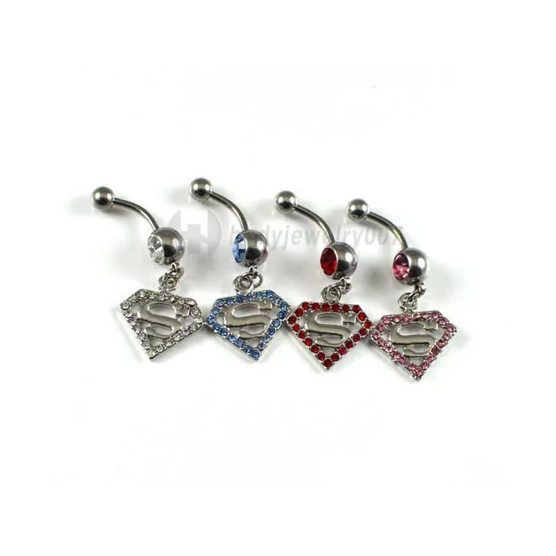 d0422 ( 1 color) belly button superman belly ring body piercing jewelry fashion charm 14ga 5/8 balls navel belly dangle piercing