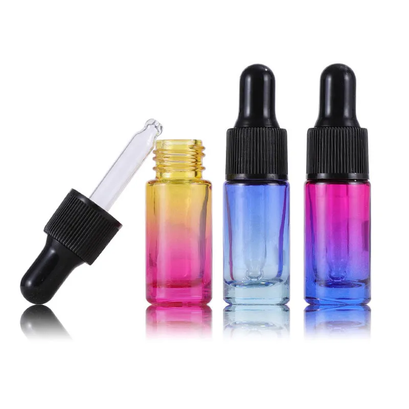 Garrafa de óleo essencial de vidro 5ml com gradiente de cor frasco conta-gotas portátil para viagem frasco de óleo essencial para perfume frascos de embalagem