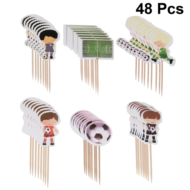 48pcs Sport Football Garçon Thème Gâteau Topper Sport Élément Sport Garçons Fête Cupcake Toppers Picks Pour Enfants Anniversaire Fête De Famille Y200618