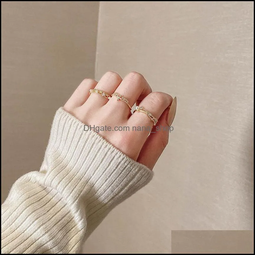Other Fashion Accessories Straight Temperament Zircon Pearl Female Minority Dign Simple Wind Index Finger Ring Ins Personality Network Drop
