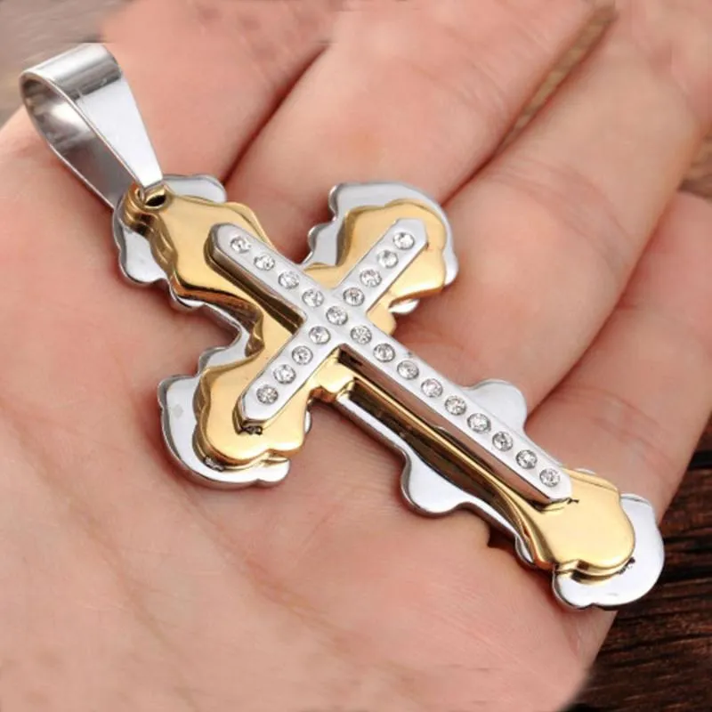 Cristal de aço inoxidável Corrente de cristal jesus cruz crucifixo pendantnecklaces homens moda jóias ouro prata cor pai presente