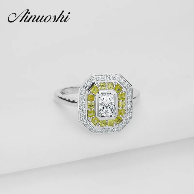 Luxury Square Giallo Bianco Colore Halo Anello Sona Princess Anello 925 Sterling Silver Plain Band Wedding Engagement Infinity Anelli Y200106