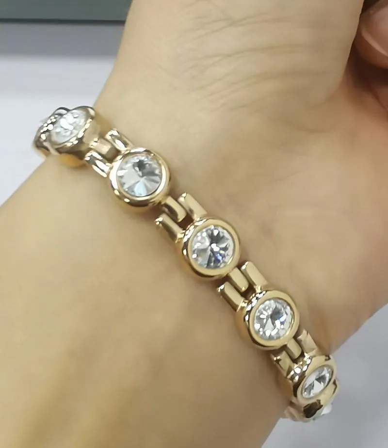 Ny strass kvinna magnetisk kraft armband hälsa energi guld mode smycken lady rostfritt stål armband armband1256s
