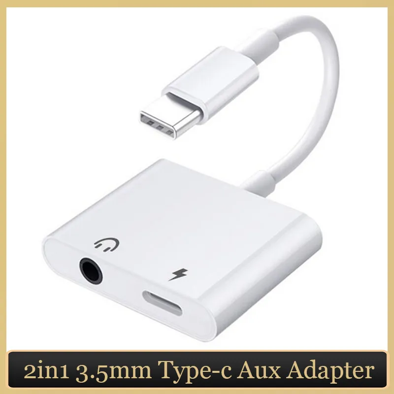 2 in 1 USB C/Type-C to 3.5mm Aux Headphones Jack Adapter Splitter Cell Phone Charging Adapter for Huawei Google